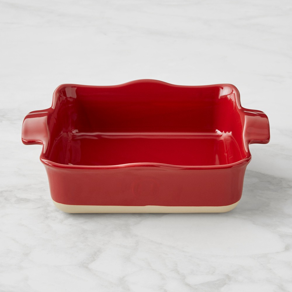 Emile Henry French Ceramic Ruffled Square Baker - Burgundy