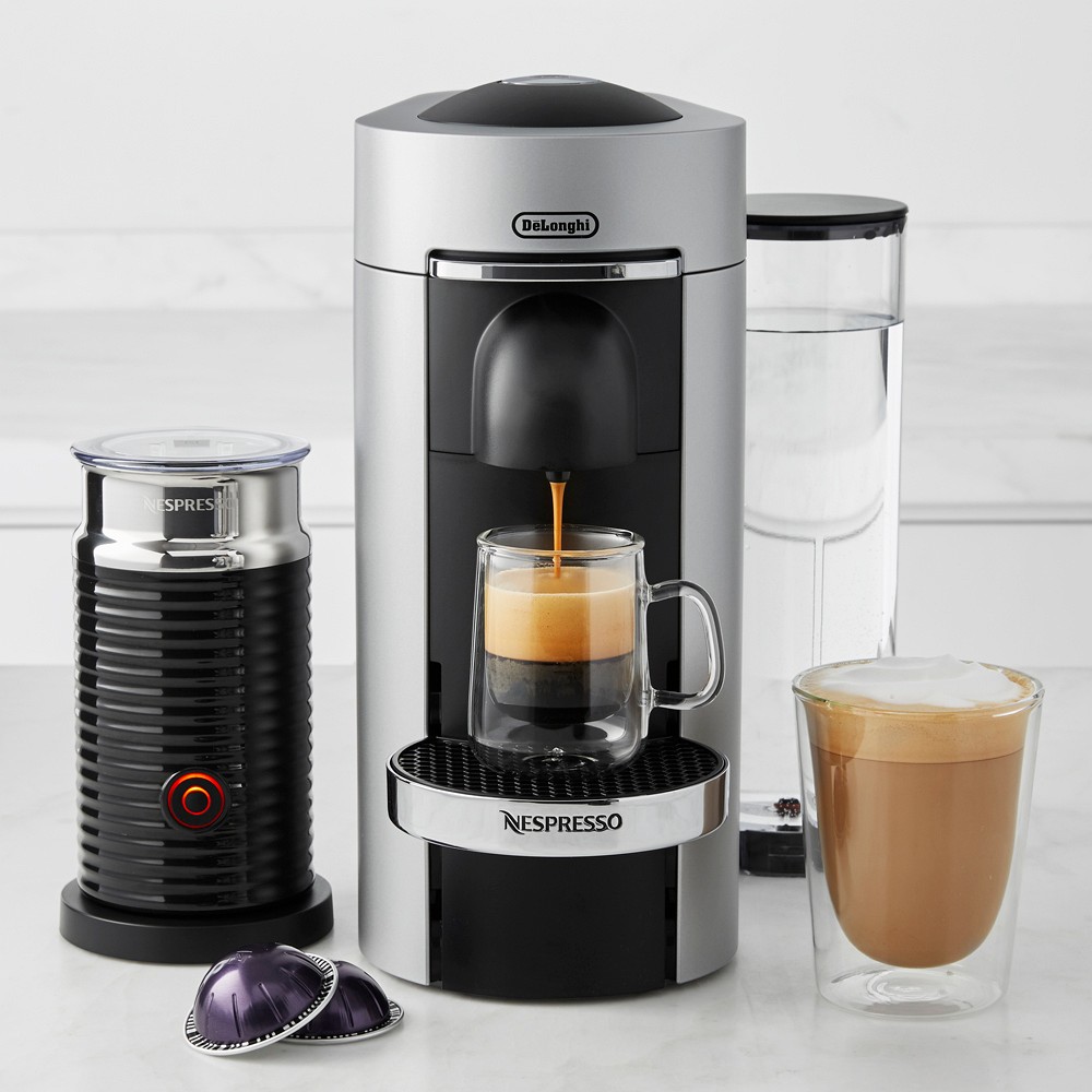 Nespresso VertuoPlus Deluxe Coffee Maker & Espresso Machine with Aeroccino Milk Frother - Silver