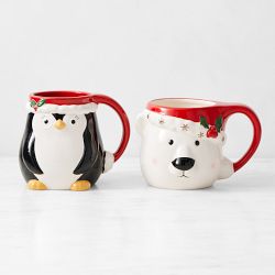 Penguin & Polar Bear Figural Mug Set