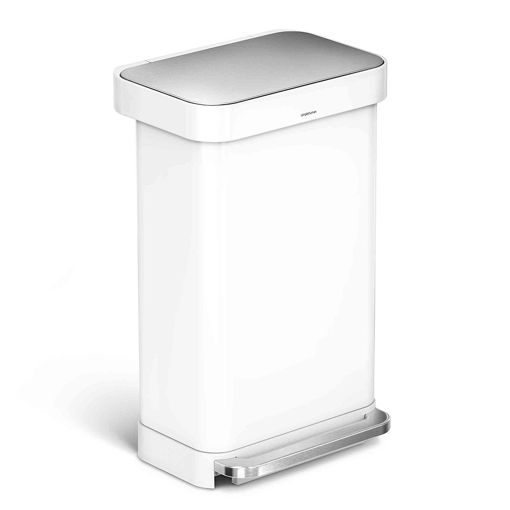 simplehuman™ Step Can with Liner Pocket, 45L - White Stainless Steel