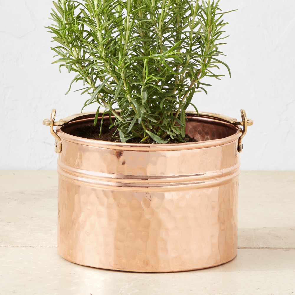 Copper Round Ribbed Planter - Large