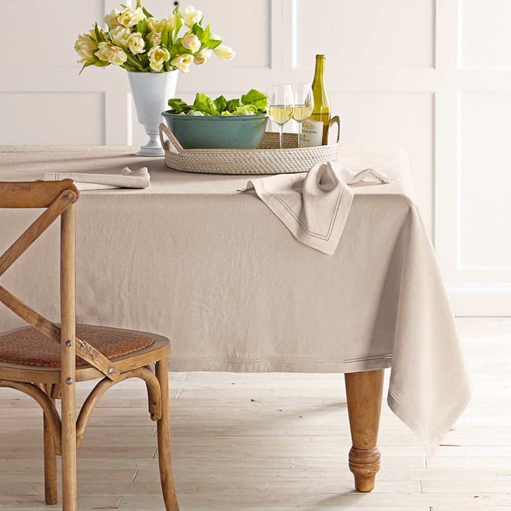 Linen Double Hemstitch Tablecloth - 70" X 90", Flax
