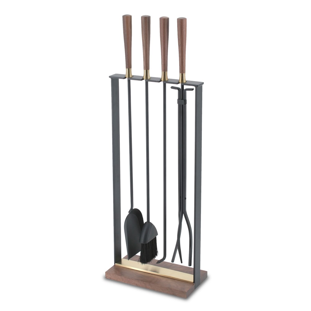 Hampton Walnut Fireplace Tool Set - Black/Brass