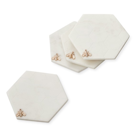 Honeycomb Marble Coasters, Set of 4