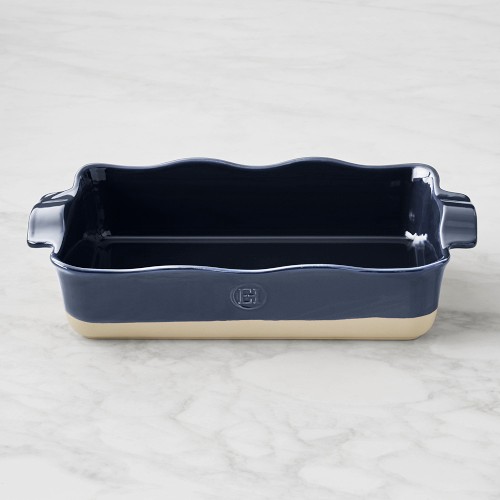 Emile Henry French Ceramic Ruffle Rectangular Baker, Large, Navy