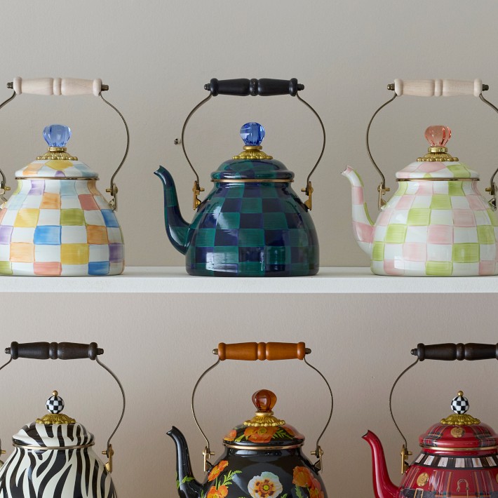 MacKenzie-Childs Juniper Check Tea Kettle | Williams Sonoma