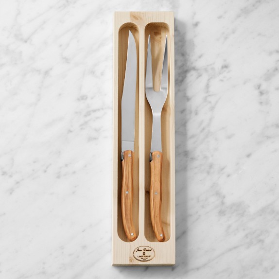 Jean Dubost Olivewood Carving Knife & Meat Fork Set