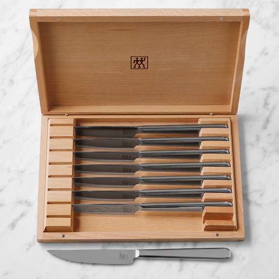 Zwilling Contemporary Stainless-Steel Steak Knives in Wood Gift Box, Set of 8