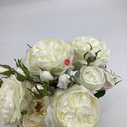 OPEN BOX: Faux White Rose Arrangement in Small Square Vase