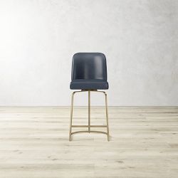 OPEN BOX: Bradley Swivel Counter Stool, Milano Distressed Leather, Blue, Antique Brass