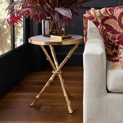Faux Bois Accent Table with Marble Top (16.5&quot;)