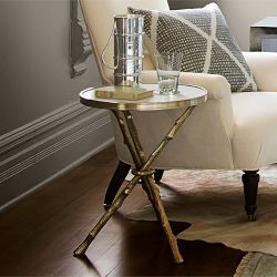 Faux Bois Accent Table with Marble Top (16.5&quot;)