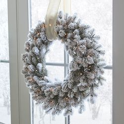 Jeff Leatham x Williams Sonoma Winter White Flocked Pre-Lit Wreath &amp; Garland