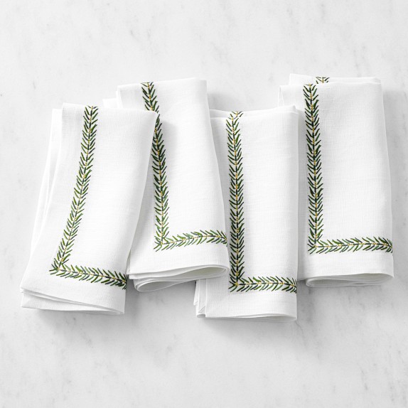 Leaf Garland Embroidered Napkins, Set of 4