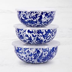 Golden Rabbit Enamel Mixing Bowls, Set of 3, Cobalt Swirl