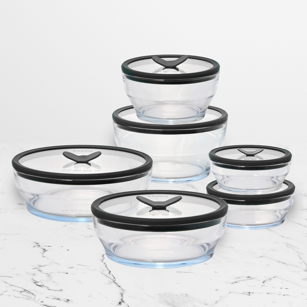 Anyday Glass Cookware and Storage, Set of 12 - Set of 12, Black Sesame