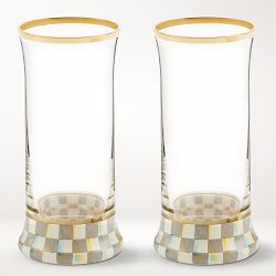 MacKenzie-Childs Sterling Check Highball Glasses, Set of 2