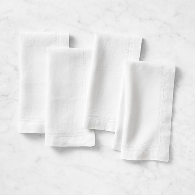 Linen Double Hemstitch Napkins, Set of 4, White