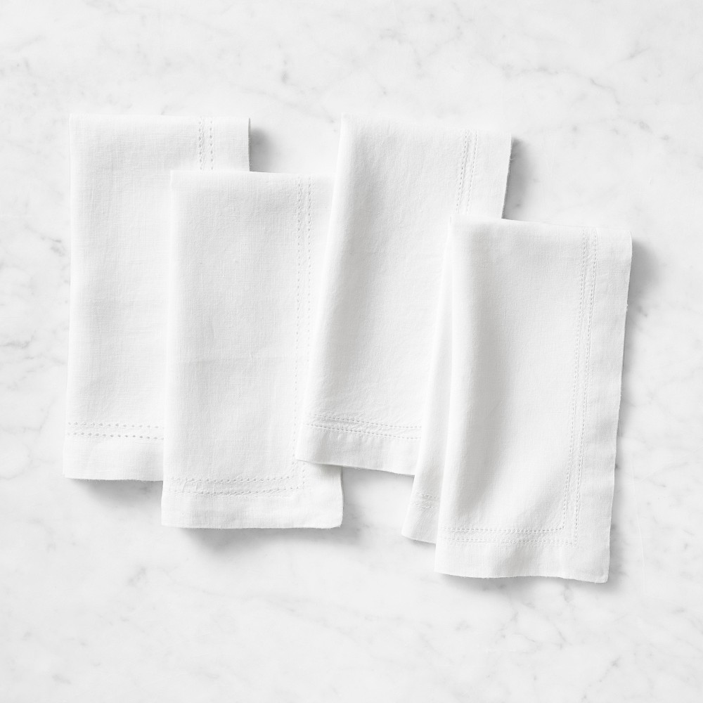 Linen Double Hemstitch Napkins (Set of 4 - White)