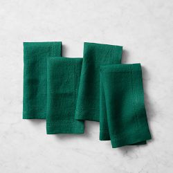 Linen Double Hemstitch Napkins, Set of 4, Evergreen