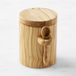 Williams Sonoma Olivewood Salt Cellar with Spoon