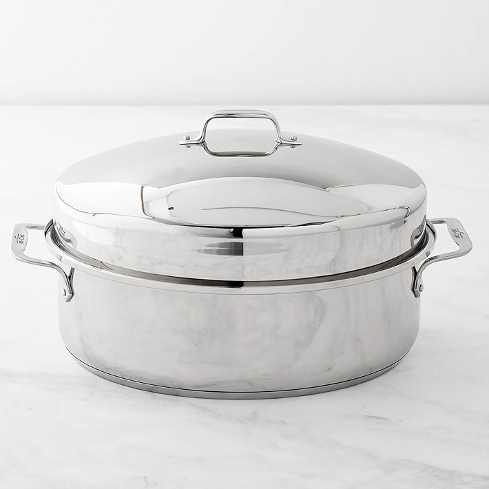 All Clad Stainless-Steel Covered Oval Roasting Pan with Rack