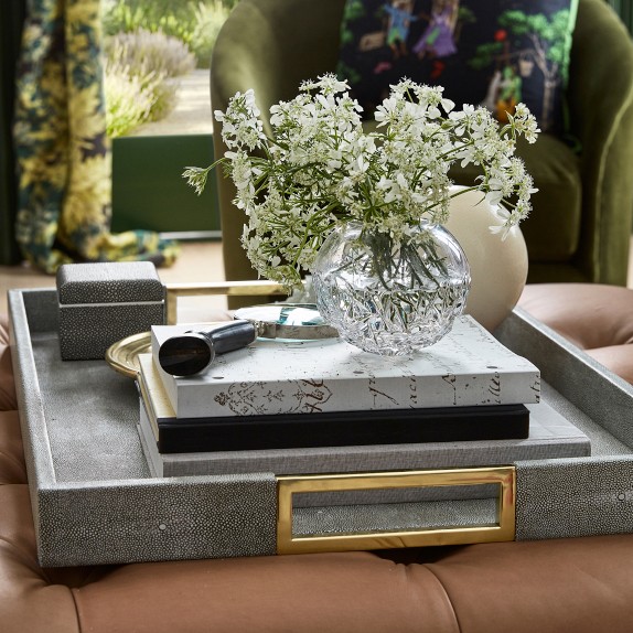Faux Shagreen & Brass Ottoman Tray, Rectangle