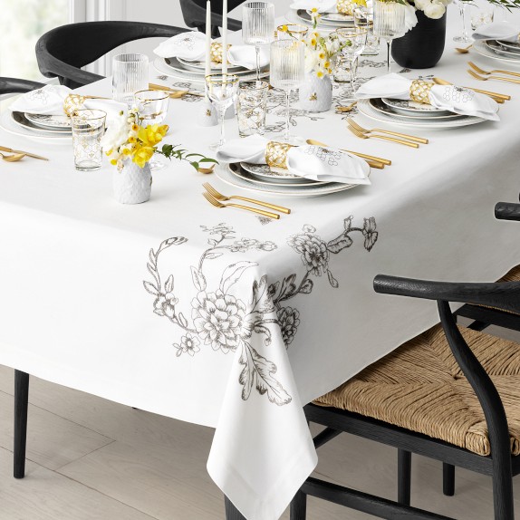 Damask Tablecloth, Charcoal Cotton | Williams Sonoma