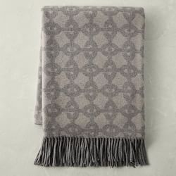Novelty Patterned Jacquard Cashmere Throw, Chain Link, Light Gray