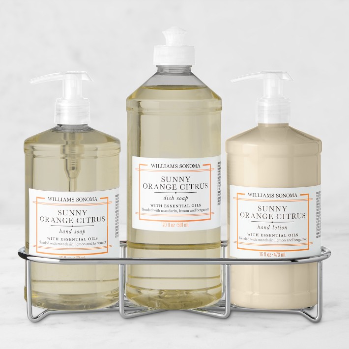 Williams Sonoma Sunny Orange Citrus Hand Soap & Lotion 4-Piece Kitchen Essentials Set, Classic