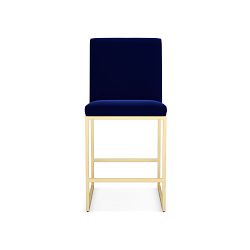 OPEN BOX: Lancaster Dining Counter Stool, Performance Velvet, Lapis, Antique Brass