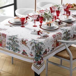 Williams sonoma テーブルクロス クリスマス パーティー Twas the