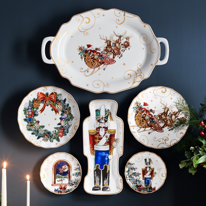 未使用Williams Sonoma クリスマスデザイン プレート 4枚セット Twas the Night Before Christmas Salad Plates - Set of 4 - Mixed