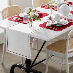 Red Border Table Runner, White