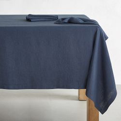 Italian Washed Linen Tablecloth, 70 X 108", Navy Blue