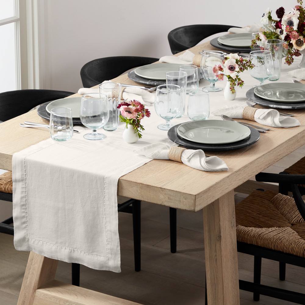Italian Washed Linen Table Runner - Cream