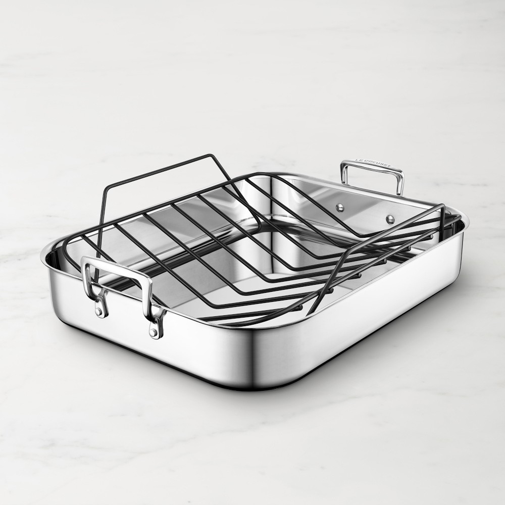 Le Creuset Signature Stainless-Steel Roasting Pan with Nonstick Rack, Large - Large
