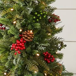 Outdoor Winter Evergreen Pre-Lit Tree in Black Pot, Set of 2