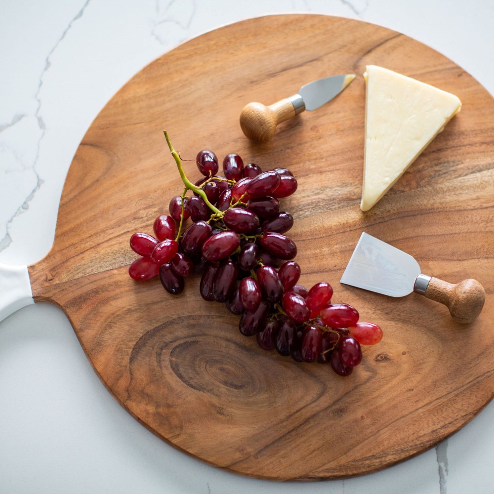 Jeanne Fitz Wood & White Round Cheese Board - Large