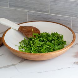 Jeanne Fitz Wood & White Salad Bowl, Large