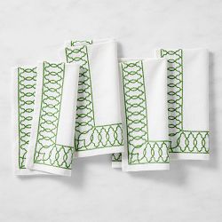 Embroidered Lattice Napkins, Set of 4, Green
