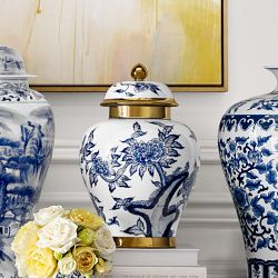 Peony &amp; Hummingbird Ceramic Lidded Ginger Jar