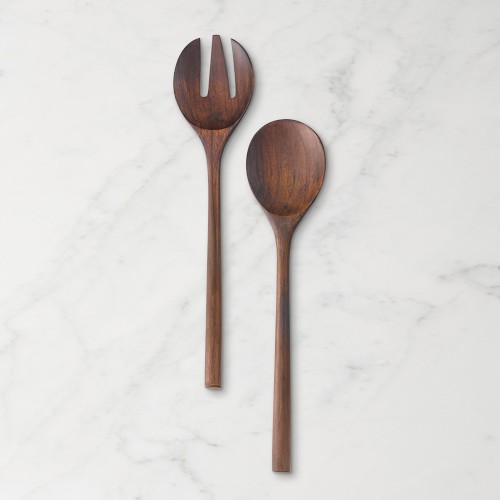 Walnut Finish Teak Salad Servers