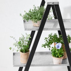 Vintage A-Frame Ladder Plant Stand with Galvanized Shelves