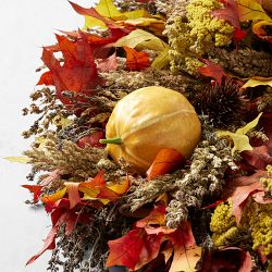 Pumpkin &amp; Fall Leaves Live Wreath