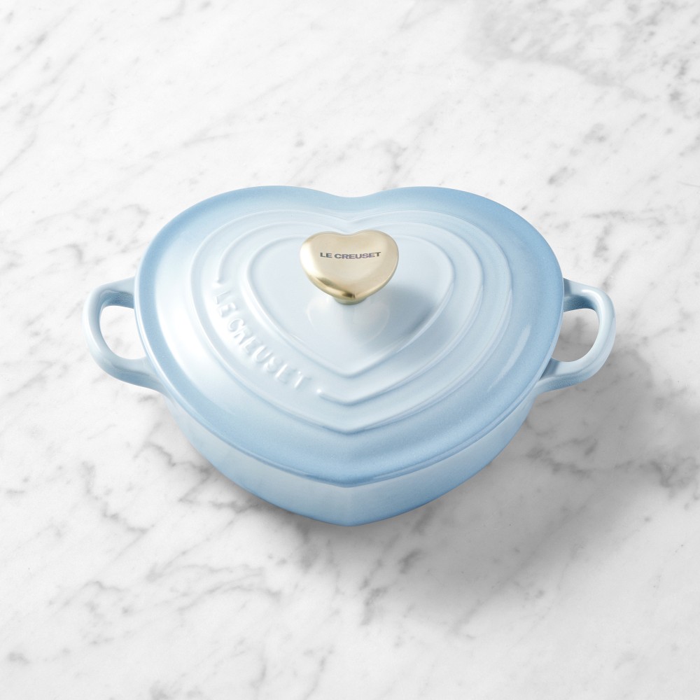 Le Creuset Enameled Cast Iron Shallow Heart Oven, 1 1/4-Qt. - 1 1/4-Qt., Coastal Blue w/ Gold Knob