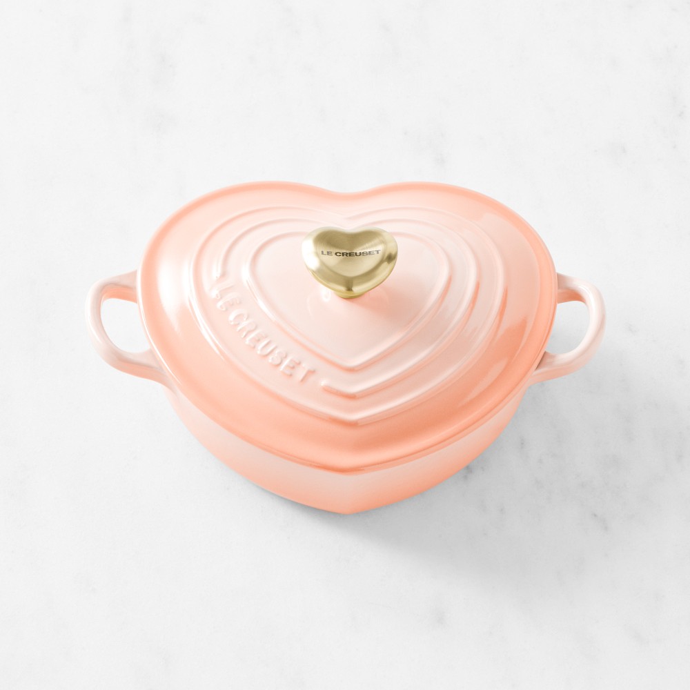 Le Creuset Enameled Cast Iron Shallow Heart Oven, 1 1/4-Qt. - 1 1/4-Qt., Peche with Gold Knob