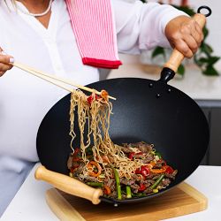 Joyce Chen Professional Series Carbon Steel Nonstick 10-Piece Wok Set with Lid and Maple Handles