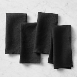 Italian Washed Linen Napkins, Set of 4, Black