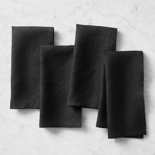 Italian Washed Linen Napkins, Set of 4, Black